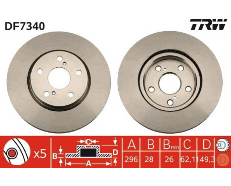 Bromsskiva DF7340 TRW, bild 2