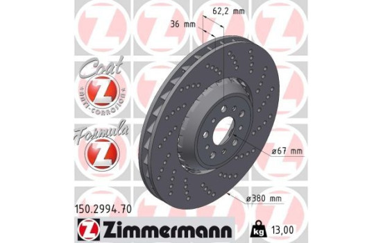 Bromsskiva FORMULA Z BROMSSKIVA 150.2994.70 Zimmermann