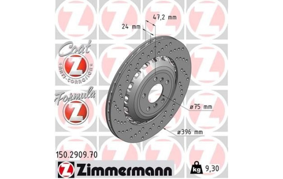 Bromsskiva FORMULA Z COAT Z 150.2909.70 Zimmermann, bild 2