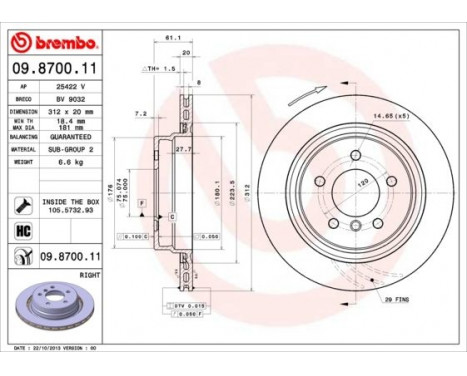 Bromsskiva höger 09.8700.11 Brembo, bild 2