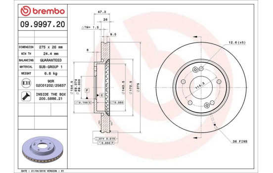 Bromsskiva PRIME LINE 09.9997.20 Brembo, bild 2