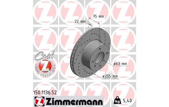 Bromsskiva SPORT COAT Z 150.1136.52 Zimmermann, bild 2