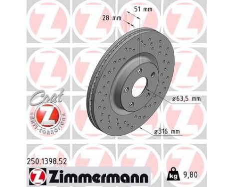 Bromsskiva SPORT COAT Z 250.1398.52 Zimmermann