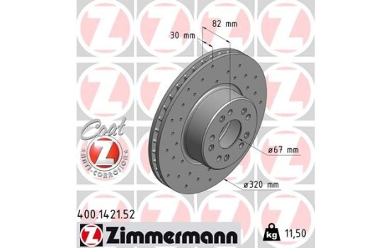Bromsskiva SPORT COAT Z 400.1421.52 Zimmermann, bild 2