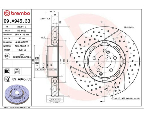Bromsskiva TWO-PIECE DISCS LINE 09.A945.33 Brembo