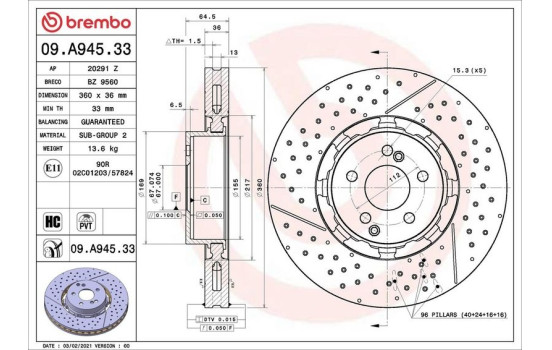 Bromsskiva TWO-PIECE DISCS LINE 09.A945.33 Brembo