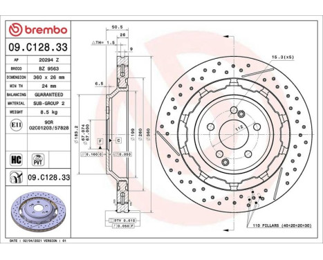 Bromsskiva TWO-PIECE DISCS LINE 09.C128.33 Brembo