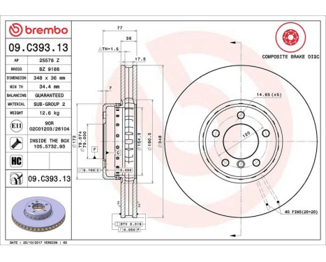 Bromsskiva TWO-PIECE DISCS LINE 09.C393.13 Brembo, bild 3