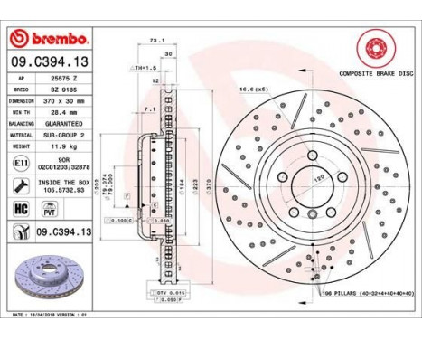 Bromsskiva TWO-PIECE DISCS LINE 09.C394.13 Brembo, bild 2