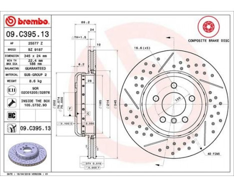 Bromsskiva TWO-PIECE DISCS LINE 09.C395.13 Brembo, bild 2