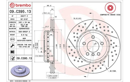 Bromsskiva TWO-PIECE DISCS LINE 09.C395.13 Brembo, bild 2