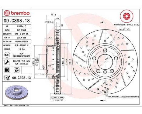 Bromsskiva TWO-PIECE DISCS LINE 09.C398.13 Brembo, bild 3