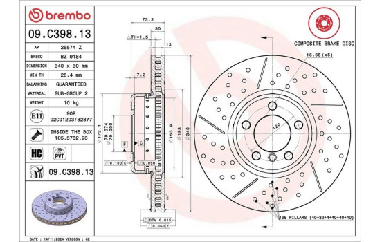 Bromsskiva TWO-PIECE DISCS LINE 09.C398.13 Brembo, bild 2