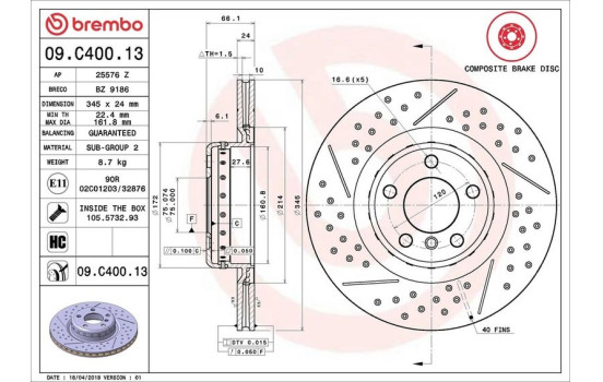 Bromsskiva TWO-PIECE DISCS LINE 09.C400.13 Brembo, bild 2