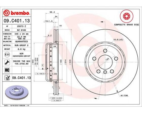 Bromsskiva TWO-PIECE DISCS LINE 09.C401.13 Brembo, bild 2