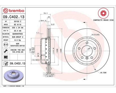 Bromsskiva TWO-PIECE DISCS LINE 09.C402.13 Brembo, bild 2