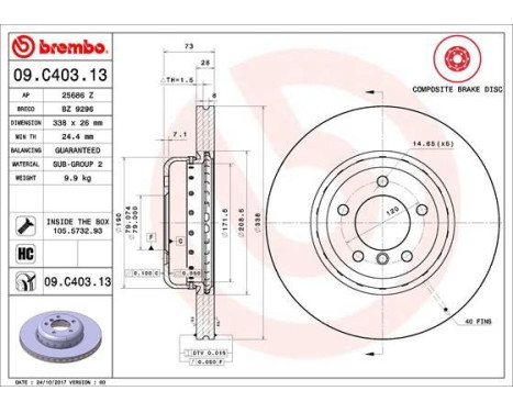 Bromsskiva TWO-PIECE DISCS LINE 09.C403.13 Brembo, bild 2