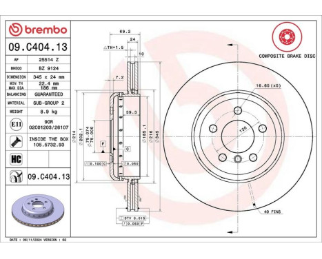 Bromsskiva TWO-PIECE DISCS LINE 09.C404.13 Brembo, bild 3