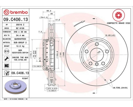 Bromsskiva TWO-PIECE DISCS LINE 09.C406.13 Brembo, bild 3
