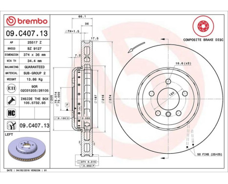 Bromsskiva TWO-PIECE DISCS LINE 09.C407.13 Brembo, bild 3