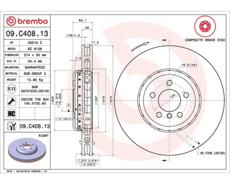 Bromsskiva TWO-PIECE DISCS LINE 09.C408.13 Brembo, bild 3