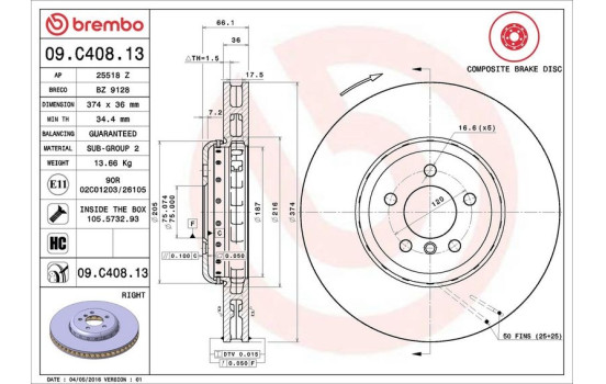 Bromsskiva TWO-PIECE DISCS LINE 09.C408.13 Brembo, bild 2