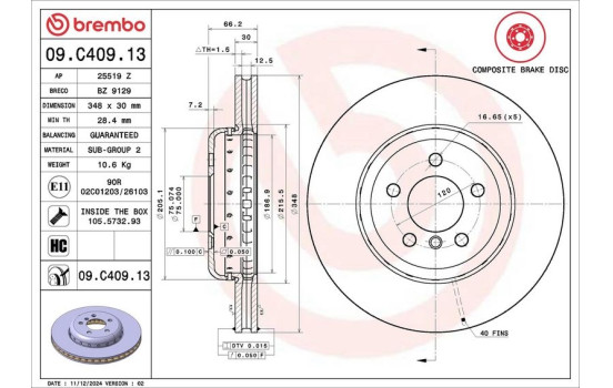 Bromsskiva TWO-PIECE DISCS LINE 09.C409.13 Brembo, bild 2