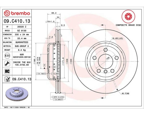 Bromsskiva TWO-PIECE DISCS LINE 09.C410.13 Brembo, bild 3
