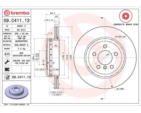 Bromsskiva TWO-PIECE DISCS LINE 09.C411.13 Brembo, bild 3