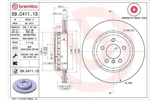 Bromsskiva TWO-PIECE DISCS LINE 09.C411.13 Brembo, bild 2