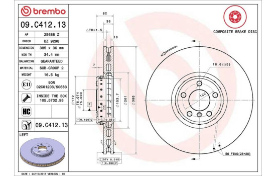 Bromsskiva TWO-PIECE DISCS LINE 09.C412.13 Brembo, bild 2