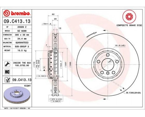 Bromsskiva TWO-PIECE DISCS LINE 09.C413.13 Brembo, bild 2