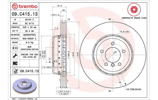 Bromsskiva TWO-PIECE DISCS LINE 09.C415.13 Brembo