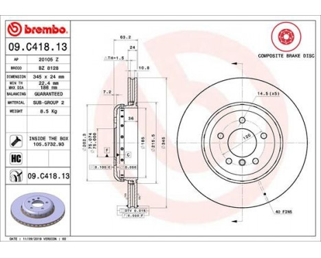 Bromsskiva TWO-PIECE DISCS LINE 09.C418.13 Brembo