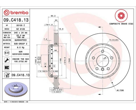 Bromsskiva TWO-PIECE DISCS LINE 09.C418.13 Brembo, bild 2