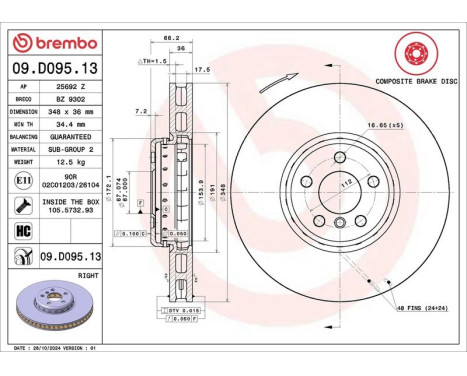 Bromsskiva TWO-PIECE DISCS LINE 09.D095.13 Brembo, bild 3