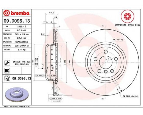 Bromsskiva TWO-PIECE DISCS LINE 09.D096.13 Brembo, bild 2