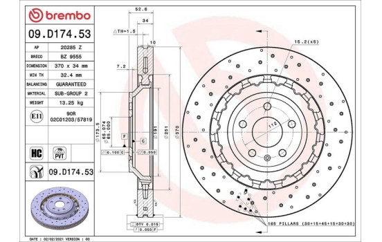 Bromsskiva TWO-PIECE DISCS LINE 09.D174.53 Brembo