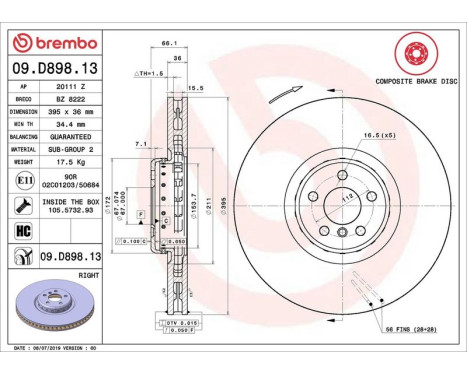 Bromsskiva TWO-PIECE DISCS LINE 09.D898.13 Brembo, bild 2