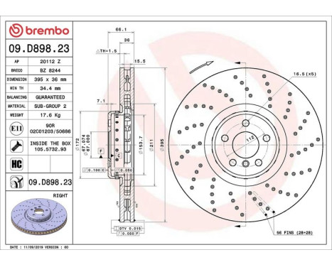Bromsskiva TWO-PIECE DISCS LINE 09.D898.23 Brembo, bild 2