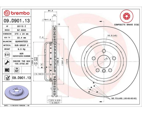 Bromsskiva TWO-PIECE DISCS LINE 09.D901.13 Brembo, bild 2