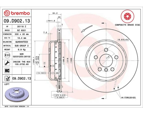 Bromsskiva TWO-PIECE DISCS LINE 09.D902.13 Brembo, bild 2