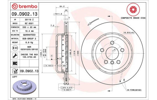 Bromsskiva TWO-PIECE DISCS LINE 09.D902.13 Brembo