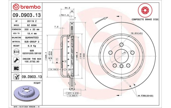 Bromsskiva TWO-PIECE DISCS LINE 09.D903.13 Brembo