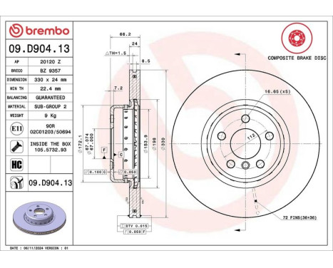 Bromsskiva TWO-PIECE DISCS LINE 09.D904.13 Brembo, bild 2