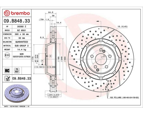 Bromsskiva TWO-PIECE DISCS LINE 09B84833 Brembo, bild 2