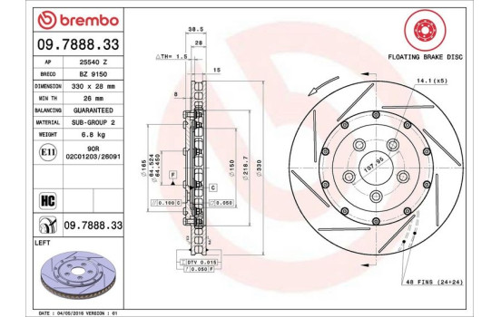 Bromsskiva TWO-PIECE FLOATING DISCS LINE 09.7888.33 Brembo