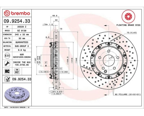 Bromsskiva TWO-PIECE FLOATING DISCS LINE 09.9254.33 Brembo, bild 3