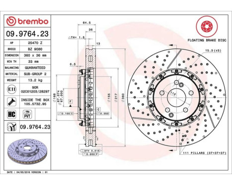 Bromsskiva TWO-PIECE FLOATING DISCS LINE 09.9764.23 Brembo, bild 3