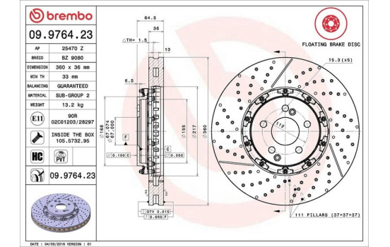 Bromsskiva TWO-PIECE FLOATING DISCS LINE 09.9764.23 Brembo, bild 2